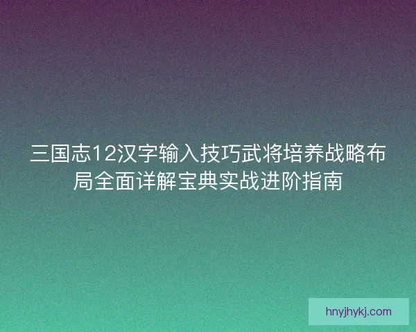 三国志12汉字输入技巧武将培养战略布局全面详解宝典实战进阶指南